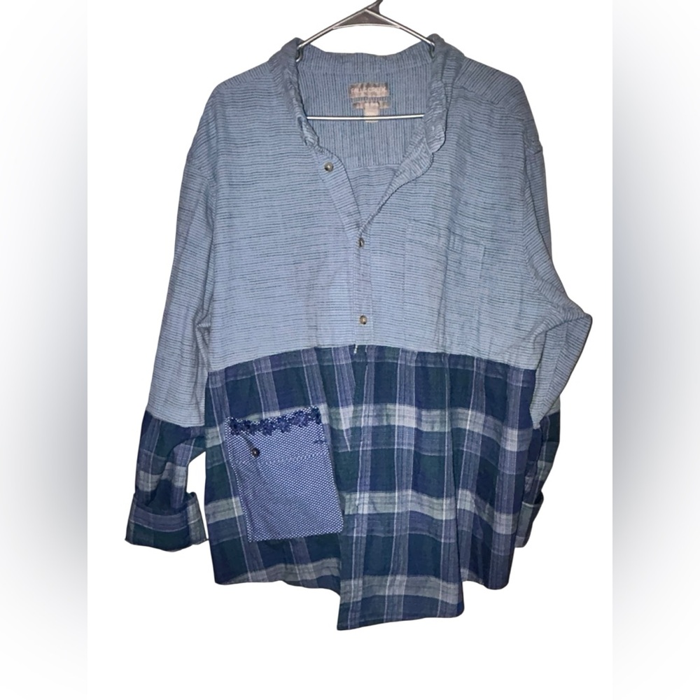 Upcycled Blue Plaid Button-Up Shirt/Duster